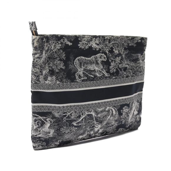 Dior Pouch Clutch Shoulder Navy Zip Bag Bag Fabric White travel - Picture 1 of 9